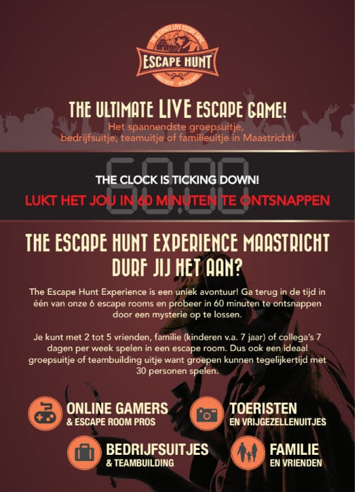 Escape rooms Maastricht - informatie flyer